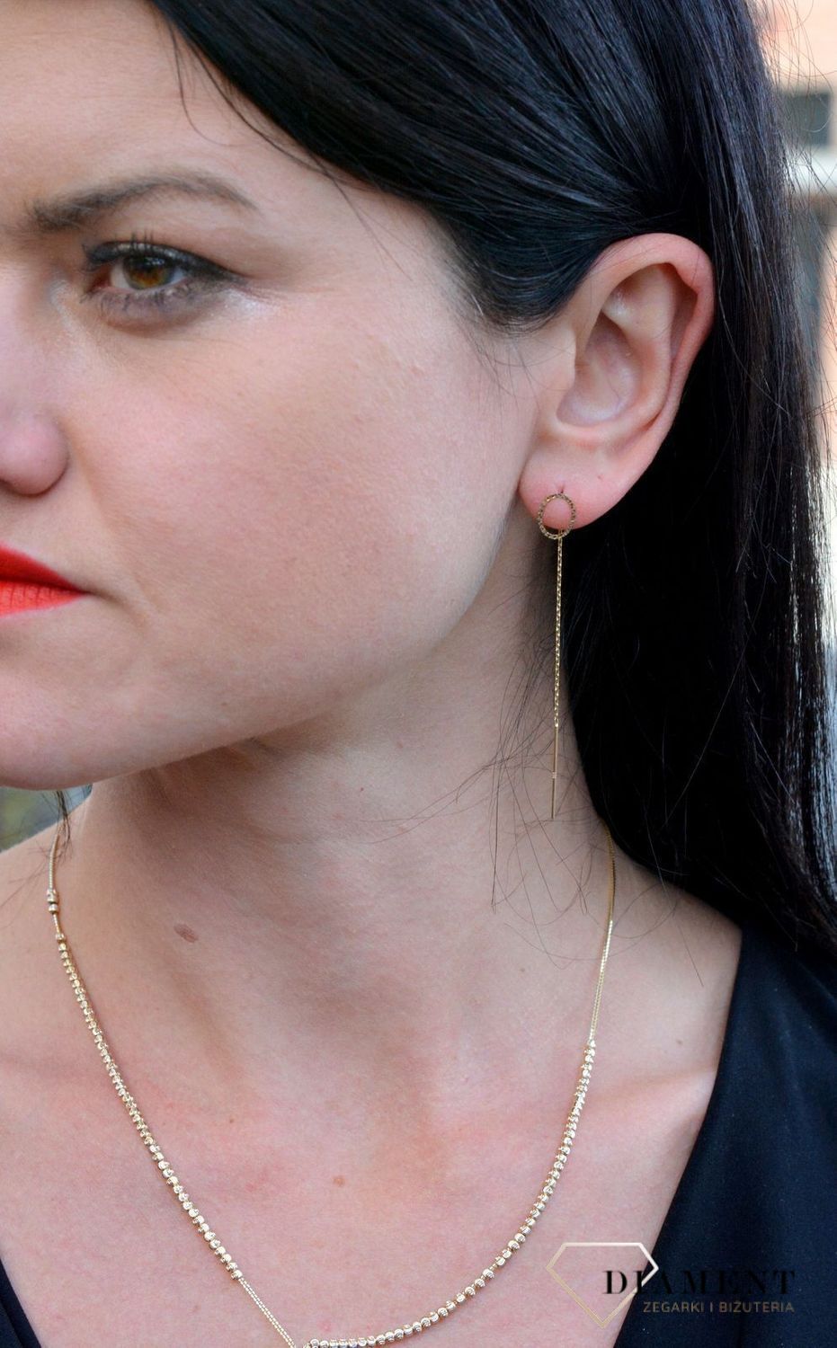 Złote kolczyki sztywne kółka przeciągane łańcuszki KL 7373A.jpg